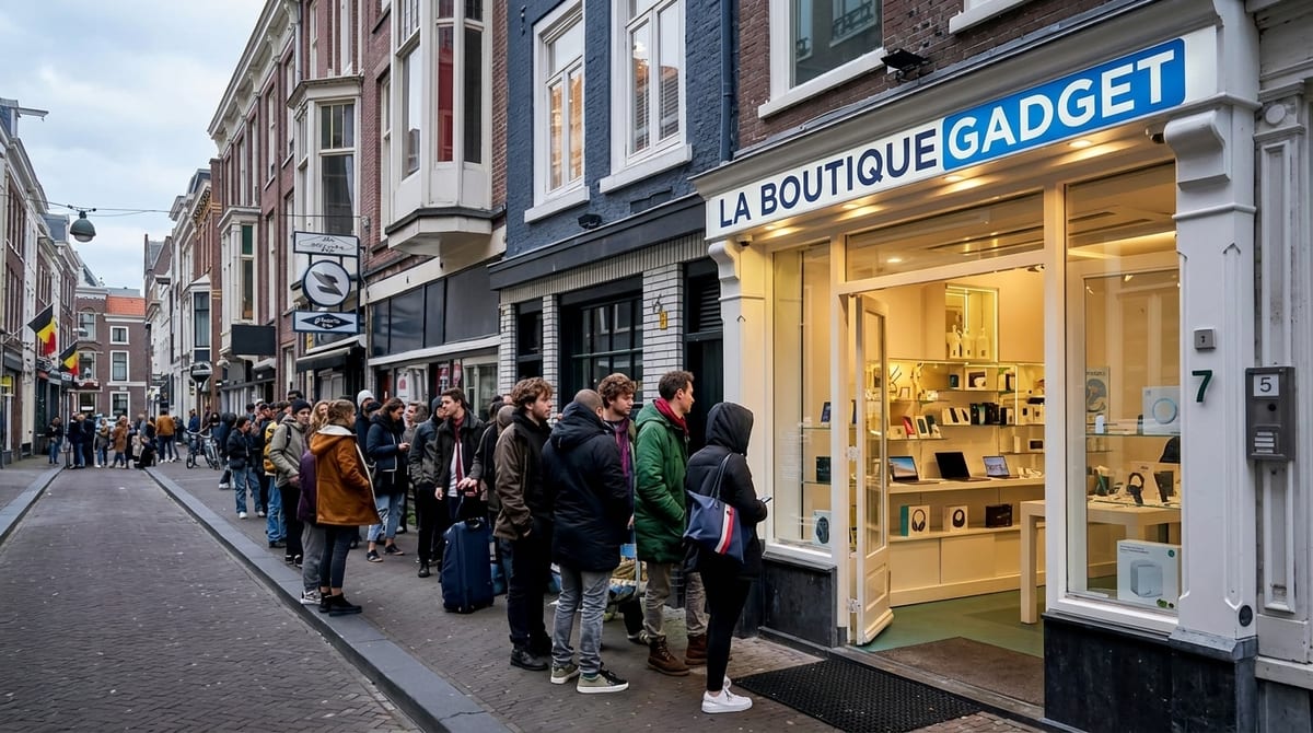 File d’attente devant une boutique high-tech